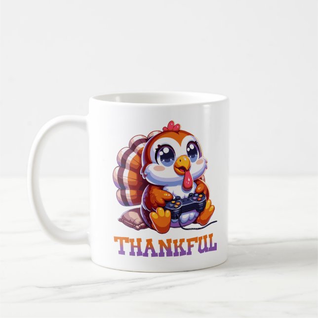 Thanksgiving Tacksam Animal Turkey Gamer Kaffemugg (Vänster)