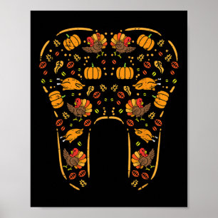 Thanksgiving Tand Cute Fall Teeth Dental Dentist Poster