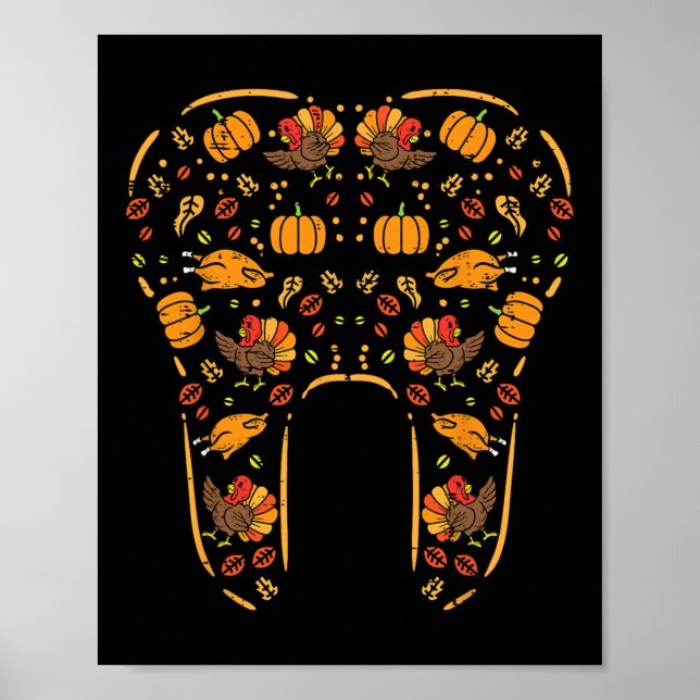 Thanksgiving Tand Cute Fall Teeth Dental Dentist Poster (Framsidan)