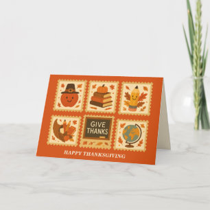 Thanksgiving Teacher Frimärke Collage Fall Kort
