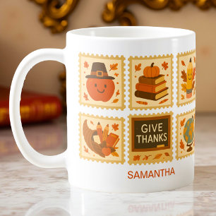 Thanksgiving Teacher Frimärke Collage Mysigt väx Kaffemugg