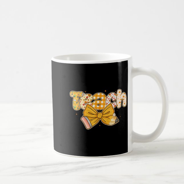 Thanksgiving Teacher Pencil Bow Fall One Thankful  Kaffemugg (Höger)