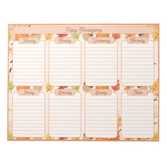 Thanksgiving Tear Away Weekly Planner Anteckningsblock (Framsida)