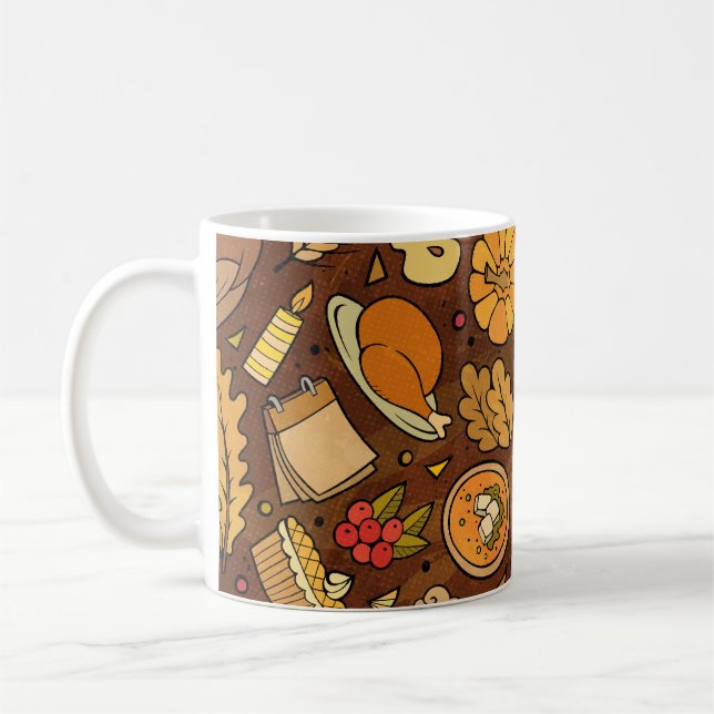 Thanksgiving: tecknad färglöst mönster. kaffemugg (Vänster)
