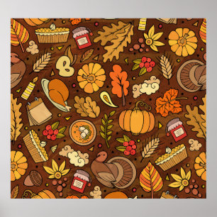 Thanksgiving: tecknad färglöst mönster. poster