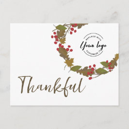 Thanksgiving Thankful Autumn Wreath Business logo Vykort