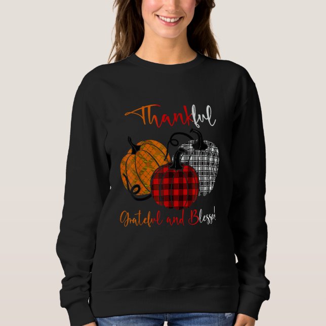 Thanksgiving Thankful Grateful Blessed Pumpkin Pla T Shirt (Framsida)