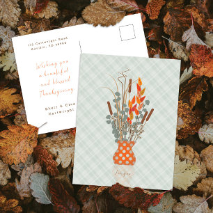 Thanksgiving "Thankful" Hösten Löv Arrangemang Helg Vykort