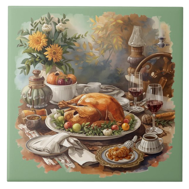 Thanksgiving, traditionella färger kakelplatta (Framsidan)