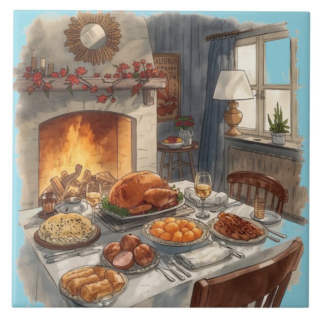 Thanksgiving,Traditionella rätter, hösten Bord, Kakelplatta (Framsidan)