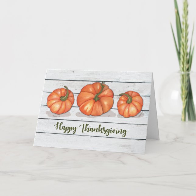 Thanksgiving tre pumpor på träplåt kort (Framsida)