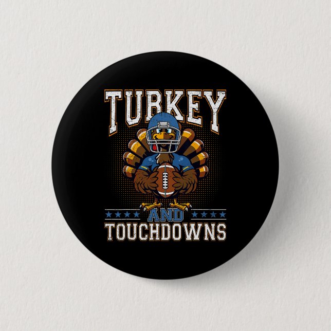 Thanksgiving Turkey And Touchdowns Footbyll Men Ki Knapp (Framsida)