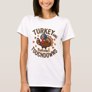 Thanksgiving Turkey And Touchdowns Fotbolls Spelar T Shirt