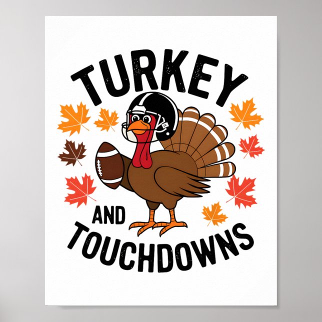 Thanksgiving Turkey And Touchdowns Fotbollspelare  Poster (Framsidan)