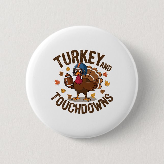 Thanksgiving Turkey And Touchdowns Fotbollsspelare Knapp (Framsida)