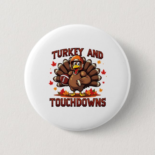 Thanksgiving Turkey And Touchdowns Fotbollsspelare Knapp (Framsida)