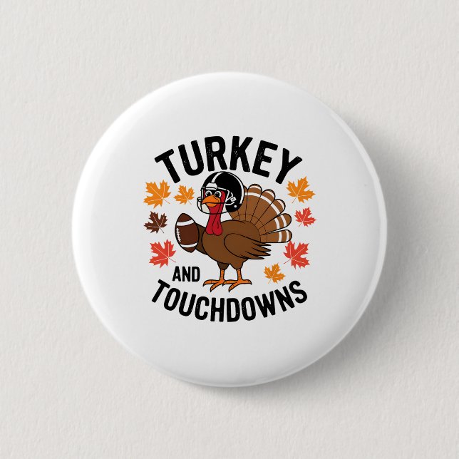 Thanksgiving Turkey And Touchdowns Fotbollsspelare Knapp (Framsida)