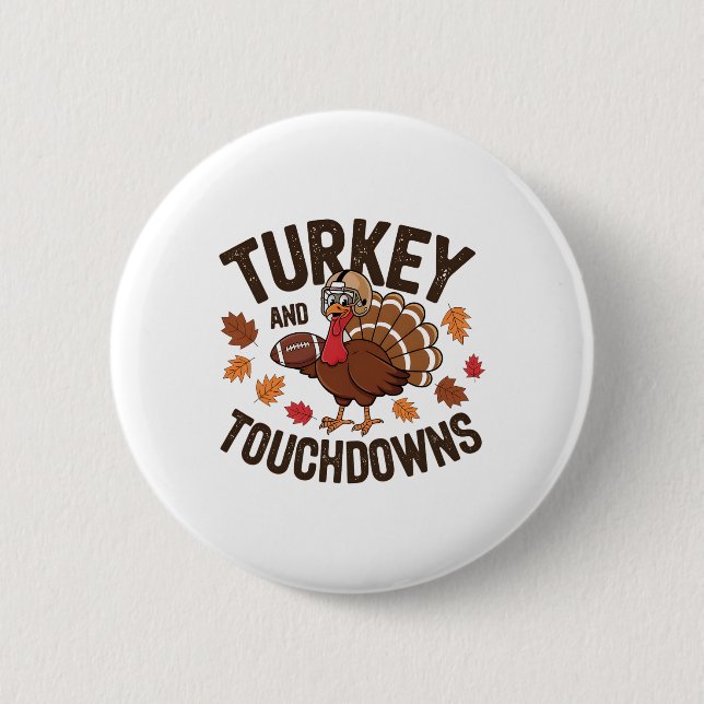 Thanksgiving Turkey And Touchdowns Fotbollsspelare Knapp (Framsida)