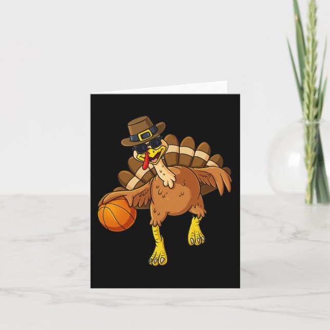 Thanksgiving Turkey Basketball Player Roligt Boys  Kort (Framsida)