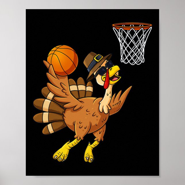 Thanksgiving Turkey Basketball Player Roligt Boys  Poster (Framsidan)