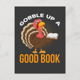 Thanksgiving Turkey Bok Reader Humor Bookworm Vykort