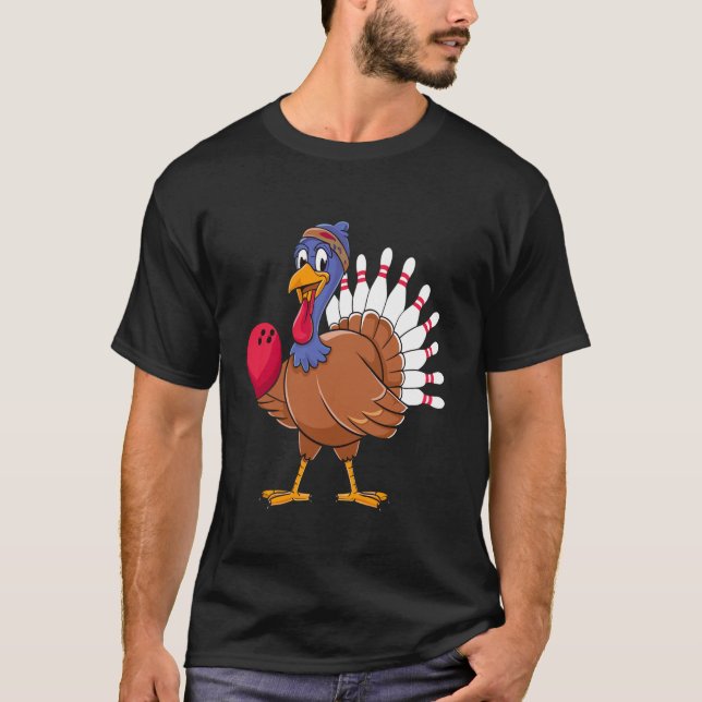 Thanksgiving Turkey Bowling Pin Matching Team T Sh Shirt (Framsida)