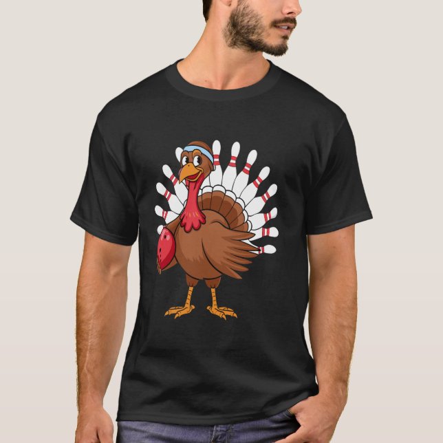 Thanksgiving Turkey Bowling Pin Matching Team T Sh Shirt (Framsida)