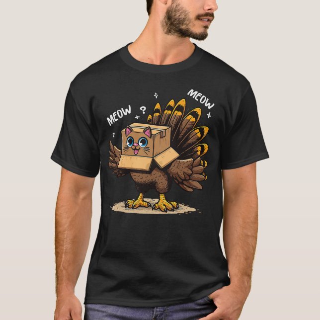 Thanksgiving Turkey Cat Meow Funny Men Women Thank T Shirt (Framsida)