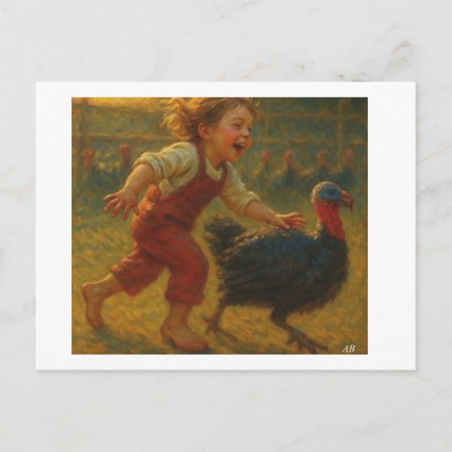 Thanksgiving Turkey Chase Vykort (Framsida)