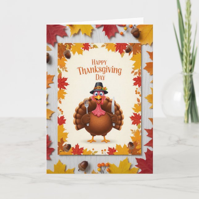 Thanksgiving Turkey Cheer — Festive Holiday Kort (Framsida)
