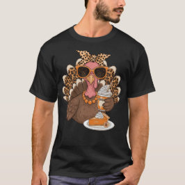 Thanksgiving Turkey Drinking Coffee Leopard T Shirt
