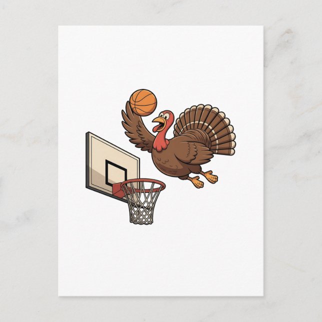 Thanksgiving Turkey Dunking Basketball Funny Inbjudan Vykort (Framsida)