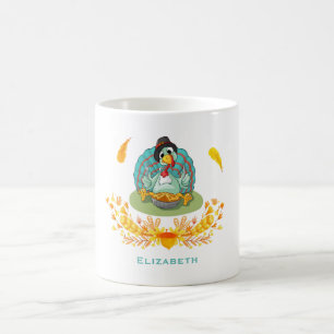 Thanksgiving Turkey Eating Pumpkin Paj Personalize Kaffemugg