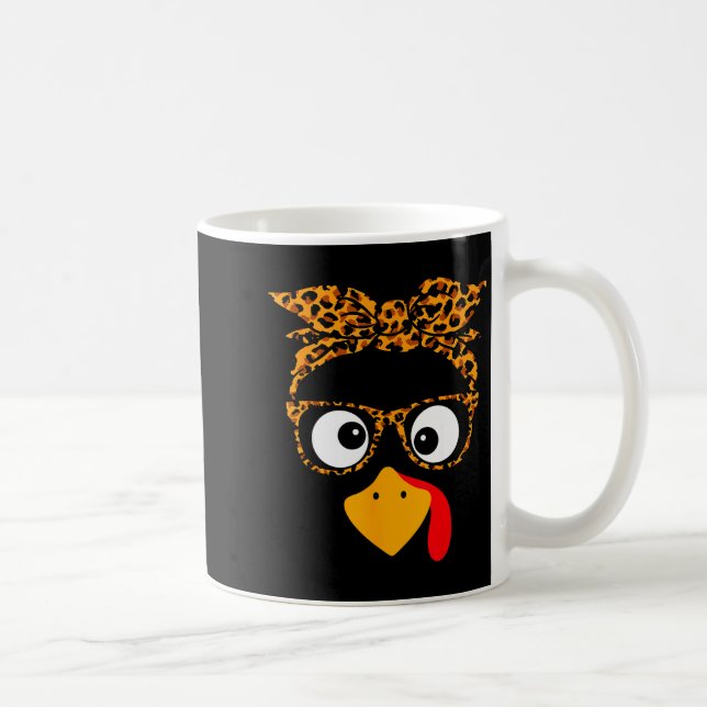 Thanksgiving Turkey Face Leopard Print Gles Autumn Kaffemugg (Höger)