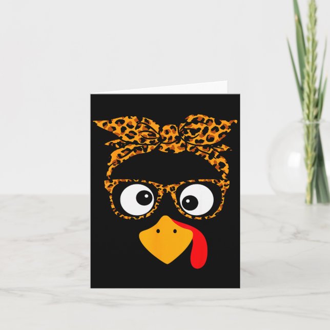 Thanksgiving Turkey Face Leopard Print Gles Autumn Kort (Framsida)