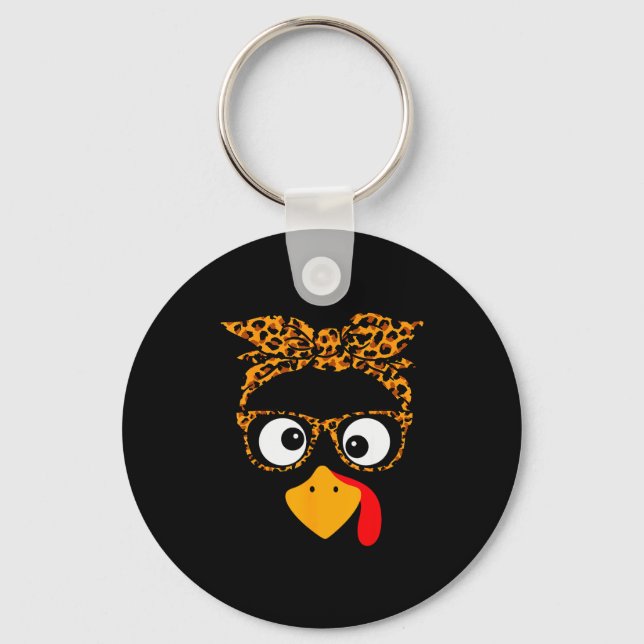 Thanksgiving Turkey Face Leopard Print Gles Autumn Nyckelring (Framsida)