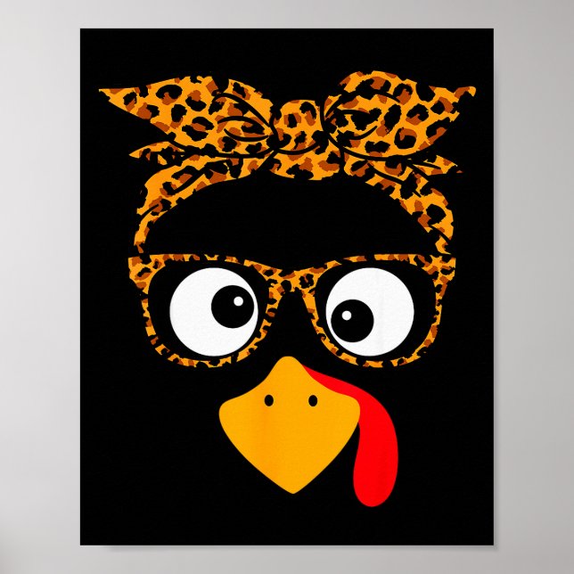 Thanksgiving Turkey Face Leopard Print Gles Autumn Poster (Framsidan)