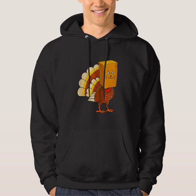 Thanksgiving Turkey Fake Cat Meow  Cat Thanksgivin Hoodie (Framsida)