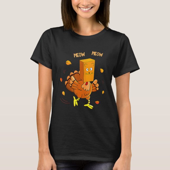 Thanksgiving Turkey Fake Cat Meow  Cat Thanksgivin T Shirt (Framsida)