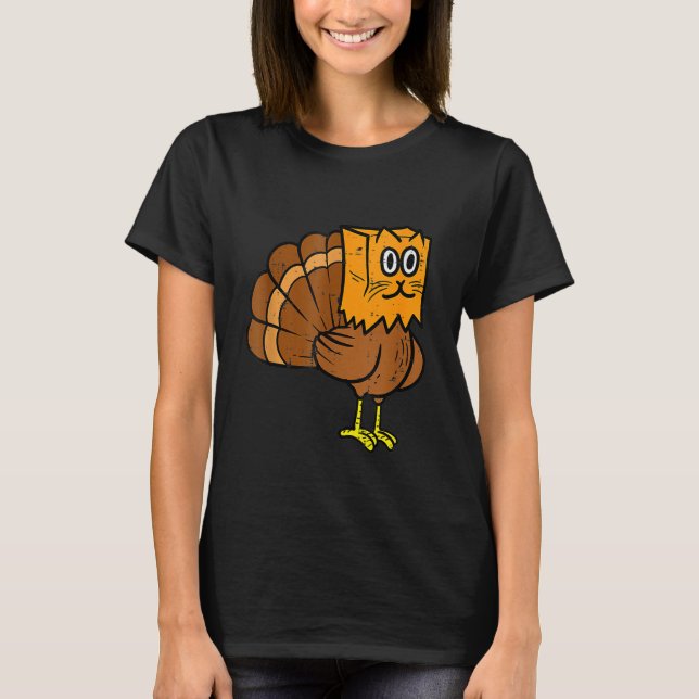 Thanksgiving Turkey Fake Cat Meow  Cat Thanksgivin T Shirt (Framsida)