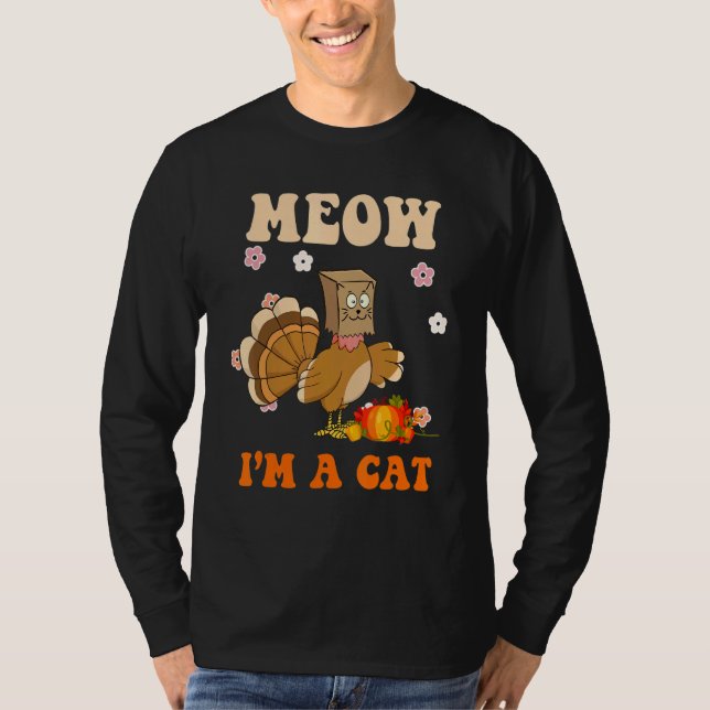 Thanksgiving Turkey Fake Cat Retro Groovy Women Me T Shirt (Framsida)