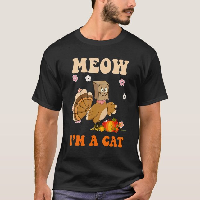 Thanksgiving Turkey Fake Cat Retro Groovy Women Me T Shirt (Framsida)
