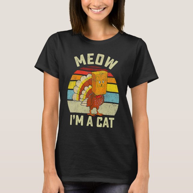 Thanksgiving  Turkey Fake Cat Retro T Shirt (Framsida)