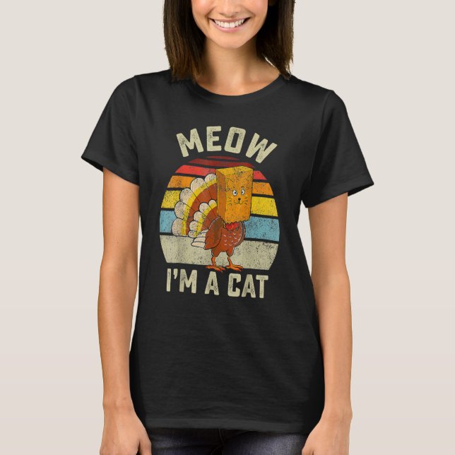 Thanksgiving  Turkey Fake Cat Retro Women Men Kids T Shirt (Framsida)