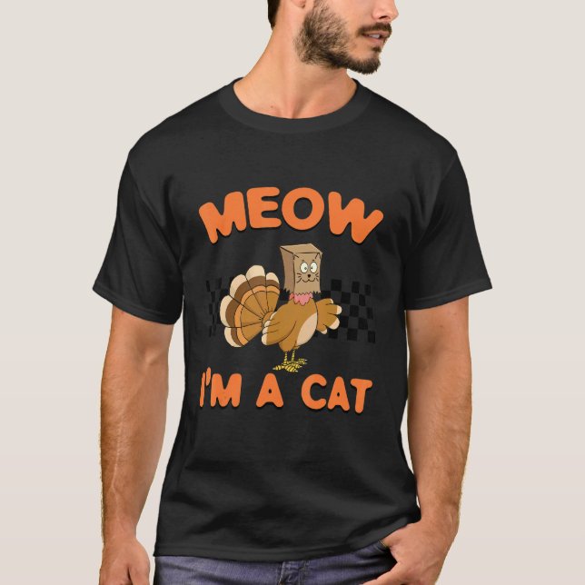 Thanksgiving Turkey Fake Cat Women Men Kids Retro  T Shirt (Framsida)