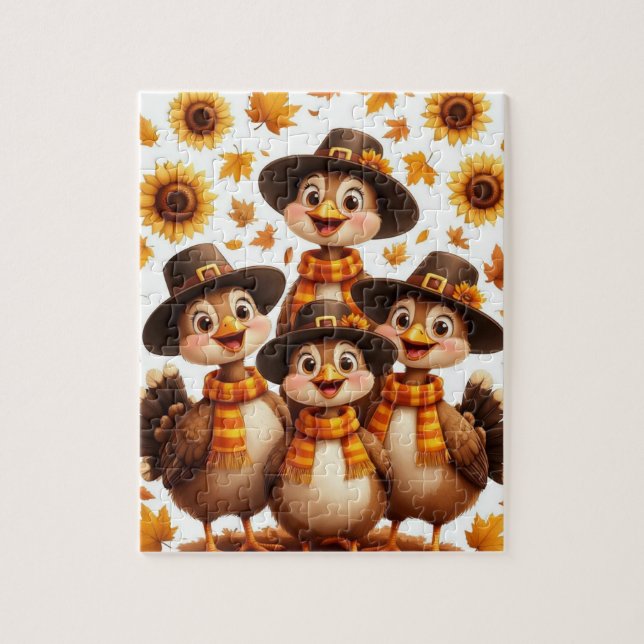Thanksgiving Turkey Family Puzzle – Cute Fall Gift Pussel (Vertikal)