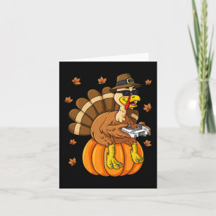 Thanksgiving Turkey Gamer Pumpkin Boys Kids Tonåri Kort