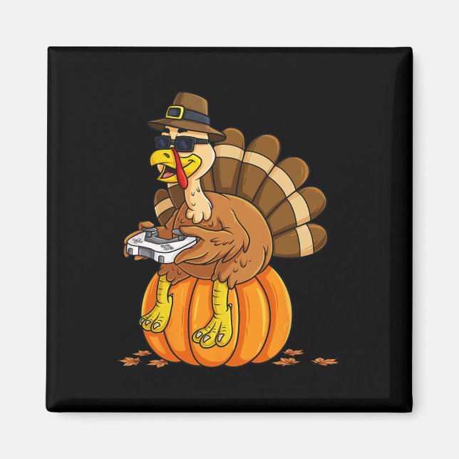 Thanksgiving Turkey Gamer Pumpkin Boys Kids Tonåri Magnet (Framsidan)