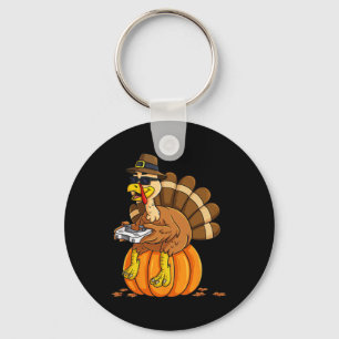 Thanksgiving Turkey Gamer Pumpkin Boys Kids Tonåri Nyckelring