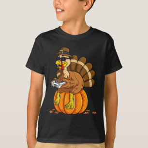 Thanksgiving Turkey Gamer Pumpkin Boys Kids Tonåri T Shirt